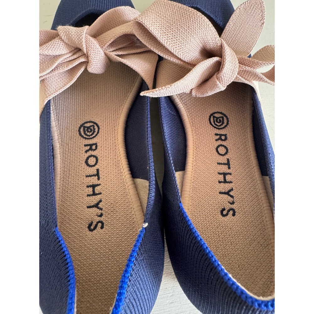 Rothy's The Point Mary Jane sapphire blue & pink bow flats size 10 - Picture 6 of 10